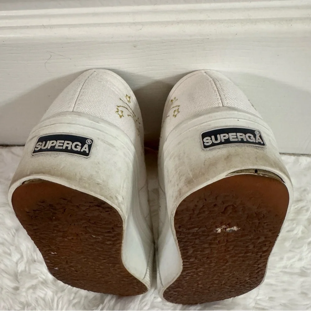 Superga White Platform Sneakers with Multicolor Laces Size 6